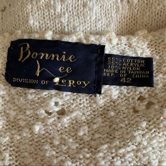 VINTAGE 70s Eyelet Nub Sweater Cream L  Poet Twee Academia Bonnie Lee - Picture 5 of 8